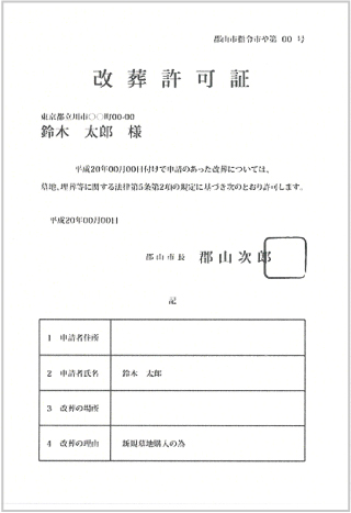 ［改葬許可書］